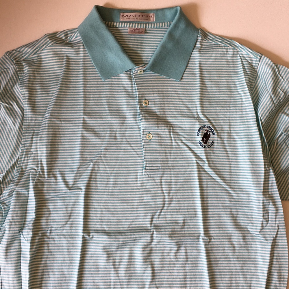 Martin golf shirt turquoise & white stripes